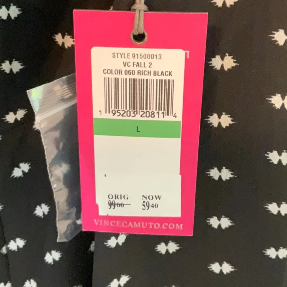 Vince Camuto Long Sleeve Faux Wrap Blouse Black White Large - Picture 6 of 14